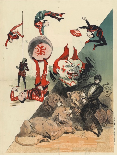 “Hippodrome : jongleurs japonais et dompteur de fauves”Affiche avant la lettre.Color lithograph.112 