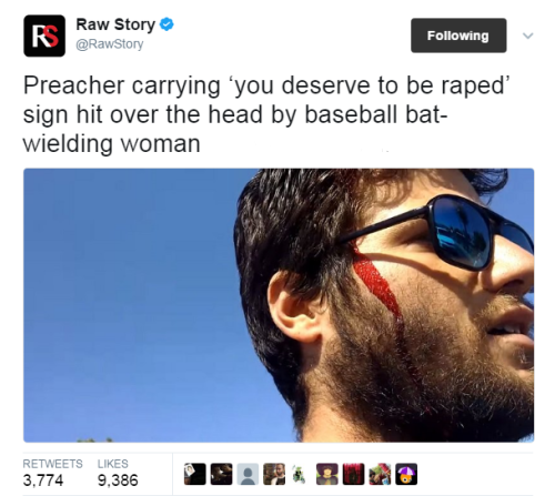 theconcealedweapon:  thefingerfuckingfemalefury:  shadow27:  thefingerfuckingfemalefury:  If he didn’t want his head to be smashed in he should have worn a football helmet Really he was ASKING for it  This guy was BEGGING to get smashed in the head