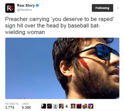 theconcealedweapon:  thefingerfuckingfemalefury: shadow27:  thefingerfuckingfemalefury:  If he didn’t want his head to be smashed in he should have worn a football helmet Really he was ASKING for it  This guy was BEGGING to get smashed in the head with