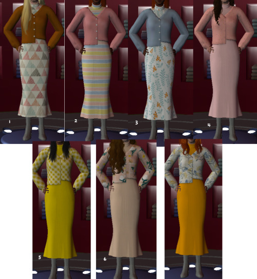 rascalcurious: 7 recolours of incheon arrivals skirt sweater half tuck, converted to sims 2 by @appl