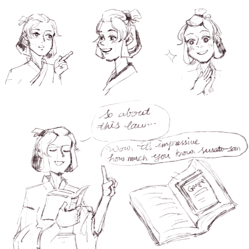 some susato doodles while trying out a different kind of brushand yes, i do have some thoughts abt the book susato carries #susato mikotoba#dgs #dai gyakuten saiban #tgaa #the great ace attorney #LISTEN #that is my thought as i was going thru the game  #that girl has GOT to be hiding an ipad w her and been googling  #and this is the hill ill die on  #lowkey liked the one in the top middle might turn it into a complete drawing! #lets see