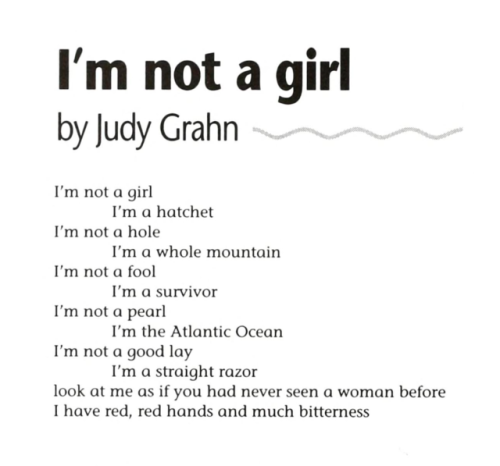 lesbianherstorian:“i’m not a girl” by judy grahn from work of a common woman, 1978. published in les