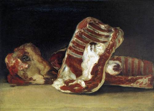 artist-goya:
“ Still life of Sheep’s Ribs and Head - The Butcher’s conter, 1812, Francisco Goya
Medium: oil,canvas ”