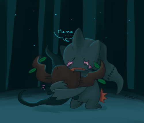 kerokeroma:  after i drew this picture a lot of people who reblogged it suggested that phantump, when it was alive, could have been the child who owned banette when it was still only a doll. So i tried to imagine what their reunion would be like :’)