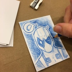 katiegarciaart: Here we go, Day 2! #deadpool and I both want a taco… 🌮 #artcard #sketch #marvel (at College of the Canyons)