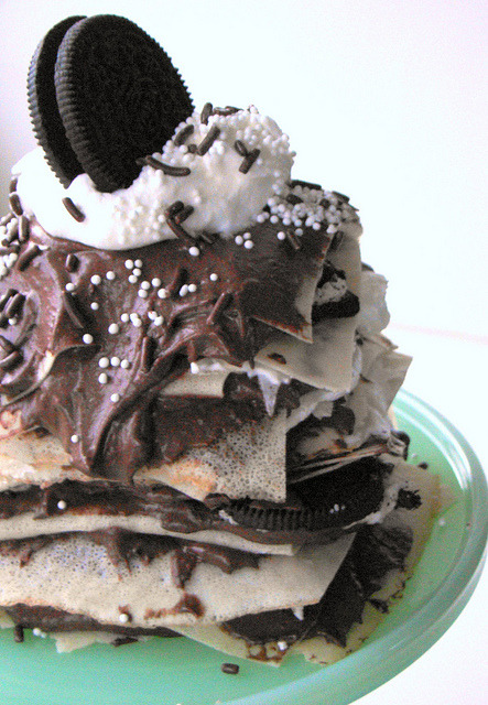 veganfeast:  Chocolate Cookies & Kreme Trifle Crepe Cake on Flickr. more!
