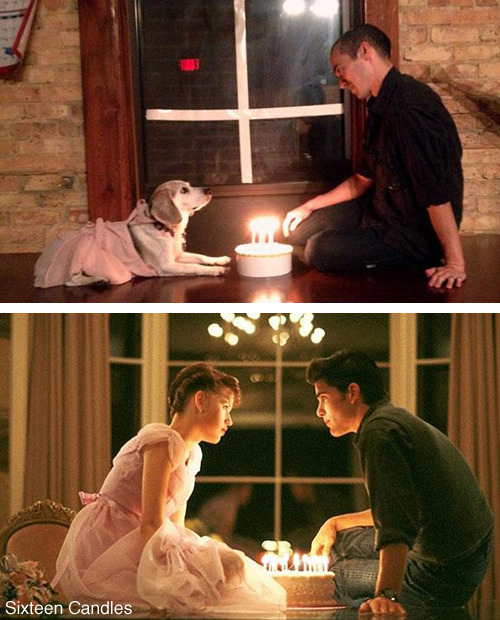 tastefullyoffensive:  Guy Re-Enacts Classic Romantic Movie Scenes With His Boss’s