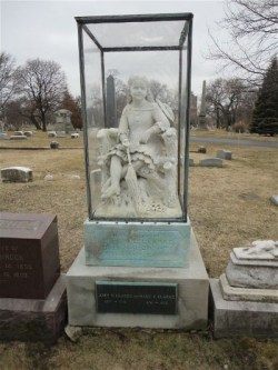 unexplained-events:  The Haunted Funeral Monument of Inez Clark  The glass-enclosed funeral monument of Inez Clarke at Chicago’s Graceland Cemetery. 6-year-old Inez Clarke was killed by lightning while on a picnic with her family. Her parents, stunned