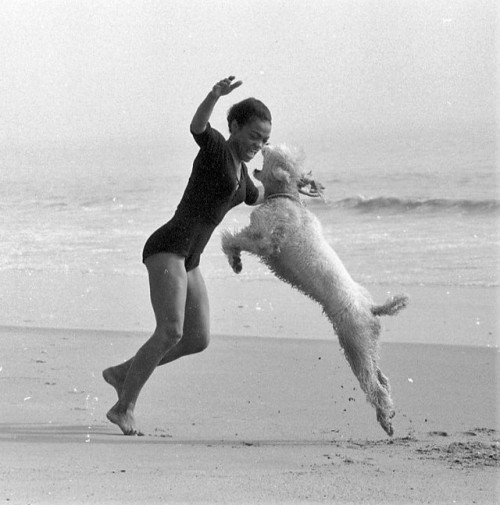 olivethomas:Eartha Kitt at the beach, 1957