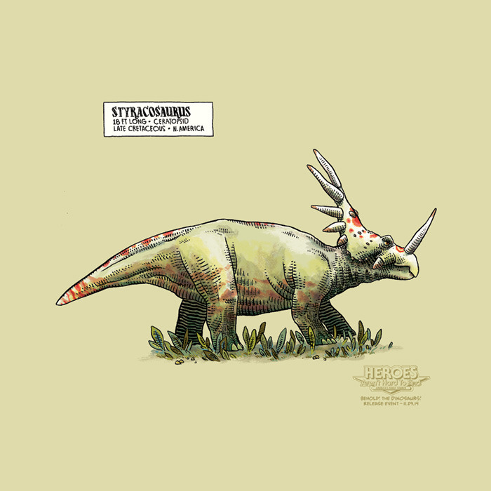 A WILD STYRACOSAURUS APPEARS! I’ll be signing copies of Behold! The Dinosaurs!, my new book from Nobrow Press, this Saturday, November 29th at Heroes Aren’t Hard To Find from 2-5pm. If you’re anywhere around Charlotte this weekend, I’d love to draw...