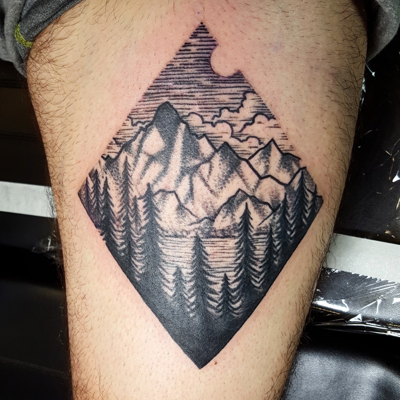 Remember when we could get tattoos? One of my favorite scenery pieces I've  done🌲 ⁣ ⁣ ⁣ ⁣ #tattoos #tattoo #scenery #blackandgrey… | Instagram