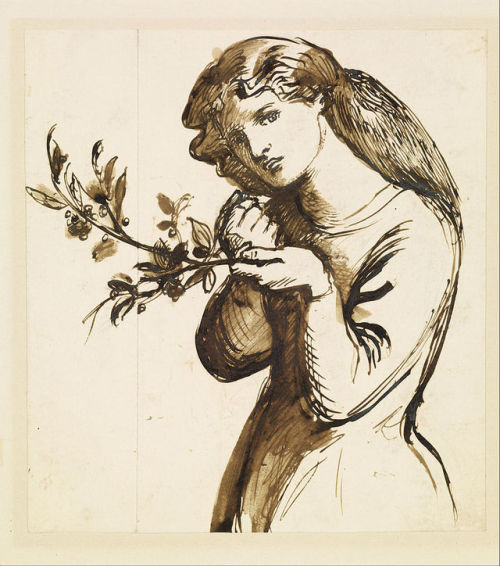 preraphaelist:study of a girl eating cherries, by dante gabriel rossetti (1870)