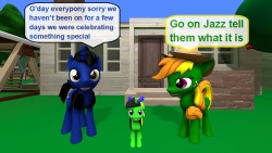 ask-the-out-buck-pony:(True Blue) *sniff* my little filly is growing up(Dusty Notes) Bluey are you crying?(True Blue) just happy tears=O Congrats, lil Jazzy~! c: