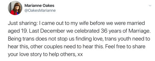 bigbabysub:  liliemsharpe:  crossdreamers:  Marianne Oakes has shared an amazing collection of transgender love stories over at GenderGP.  Here are a few of them.  Marianne wrote: The myth that trans people struggle to find love is damaging to our future