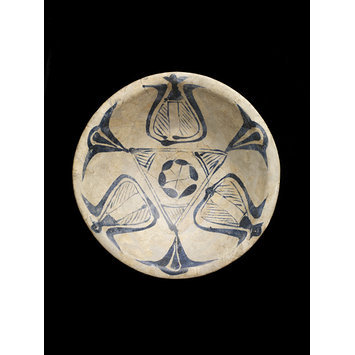 BowlBasra, Iraq, 9th centuryThis bowl is a typical example of an underglazed decorated ware in cobal