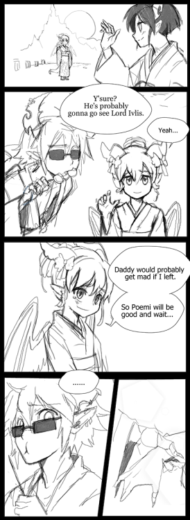 A rough comic sketch from the twits. Pls remember Poemi exists and she is a good girl ;_;