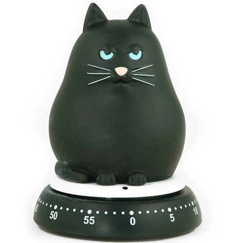 a black cat shaped egg timer