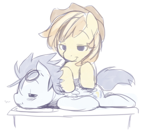 braeburn-corner:  sketchit26:  massage  Soarin always comes home after touring, asking for a wing massage <3  <3