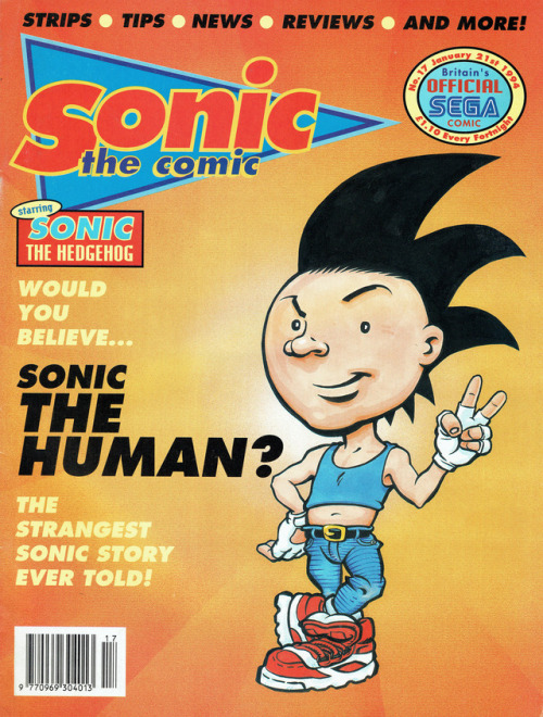 sonichedgeblog:“Sonic The Human? The strangest Sonic story ever told!” The cover to Fleetway’s Sonic