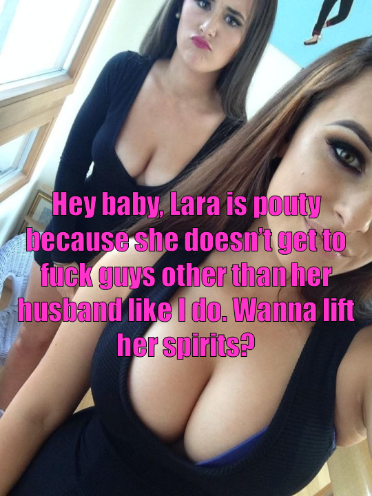 hotwife-and-girlfriend-sharing:  lovingwifecaptions:    Why yes I’d love to show her what she’s missing out on 😏😌