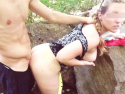 hazeymadison:  http://hazeymadison.tumblr.com/  Fuck. I love it when he bends me over and shoves his long hard wet dick deep inside me. He loved bending me over that rock and fucking my dripping wet pussy. We could hear everyone at the quarry and it was