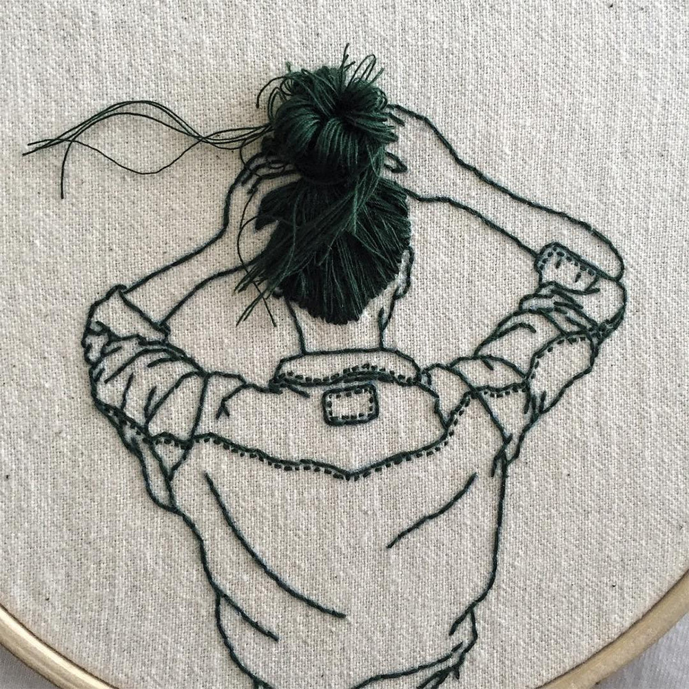 itscolossal:Hand-Sewn Hairstyles That Cascade From Embroidered Hoops by Sheena Liam