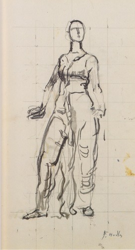 artist-hodler:Standing draped figure, 1913, Ferdinand HodlerMedium: pencil,watercolor,paper