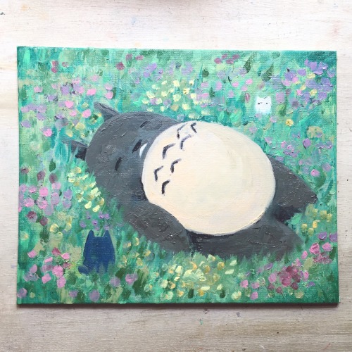 pinwheelbunny: Update on Totoro painting. Not completely satisfied with it, but it was a fun paintin