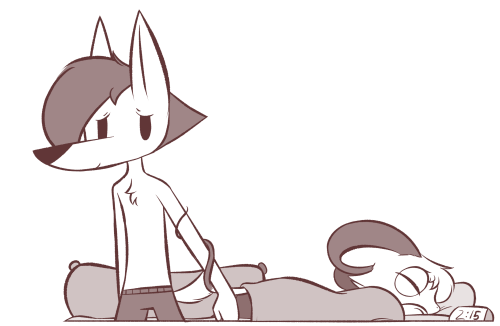 theartmanor:Trying to use the bathroom, but she thinks you’re leaving for work.x3 D’aww~ <3