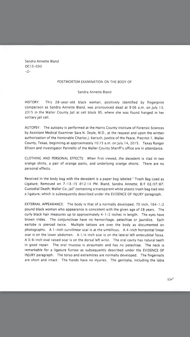 melanieh1:  Black lives matter   #justiceforsandy  This is The autopsy report.  Be
