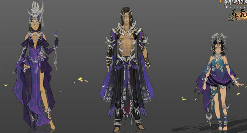 Costume concept design of different martial art schools in the game JX3 inspired by traditional chin