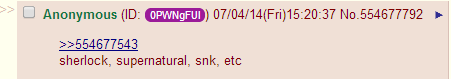 4chancounterspam:  Hey all, watch out. The 4chan spammers are moving to fandom things now, to. 