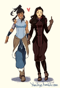 yukihyo:  Korrasami don’t give a shit. Yay. I’m finally done.These two are fab. WELCOME TO QUEEN CITY,BITCH. Korra/Asami © Nickelodeon Art © Me