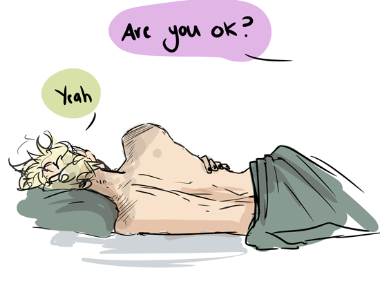 niuniente:  Doodling the trash son with phantom pain. I like to think there are some “bases”