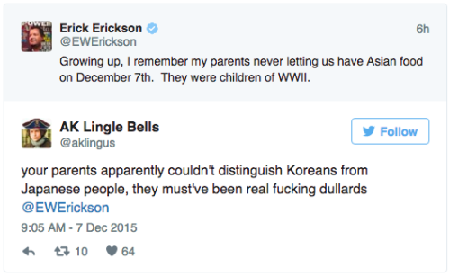 salon:salon:Erick Erickson memorializes Pearl Harbor bombing by unwittingly tweeting that his parent