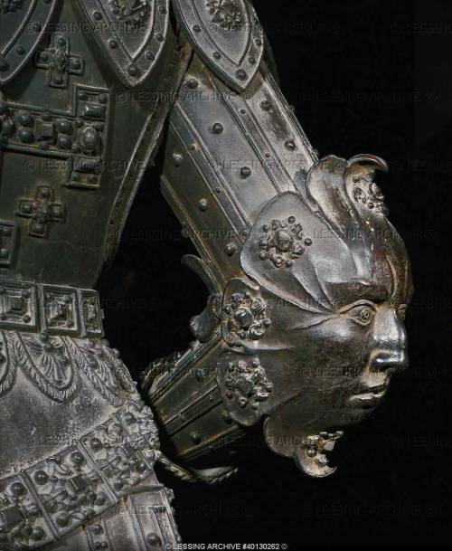 Detail of the Statue of Godefroy de Bouillon,Elbow of his Suit of Armour.Cast by Godl in 1533.From t