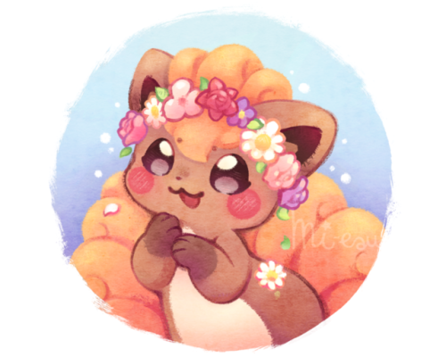 mieau:Vulpix & flowers 