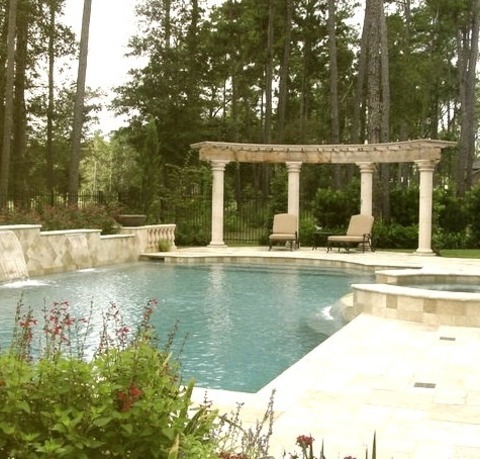 Pool In HoustonPool Fountain - Large Mediterranean Backyard Tile And Custom-shaped Lap Pool Fountain