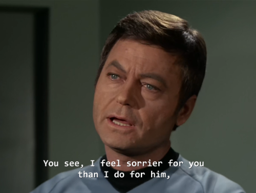 shylocks:there’s romantic music playing as spock mind melds with him. i wonder what this all m