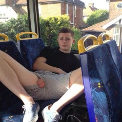 nakedoutdoorguys:  Flashing on the bus 