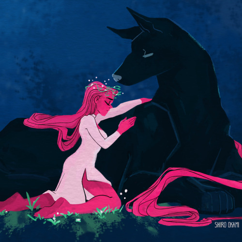 shirookami:Lore Olympus became my new  obsession so here is a fanart of Persephone & Cerberus I’