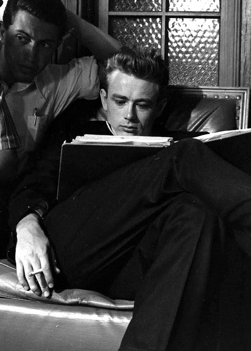 jamesdeaner:  James Dean and Dennis Stock on the set of Rebel Without a Cause. 