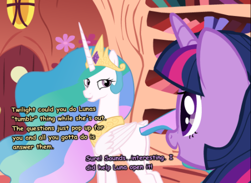 ask-luna-questions:  (send in questions you’d like for Twilight please!)also one panel is missing cause i forgot to save it DXCelestia: Good night Twilight!(thats all it said lmao)   Yaaaay adorkable purple smart horse! c: