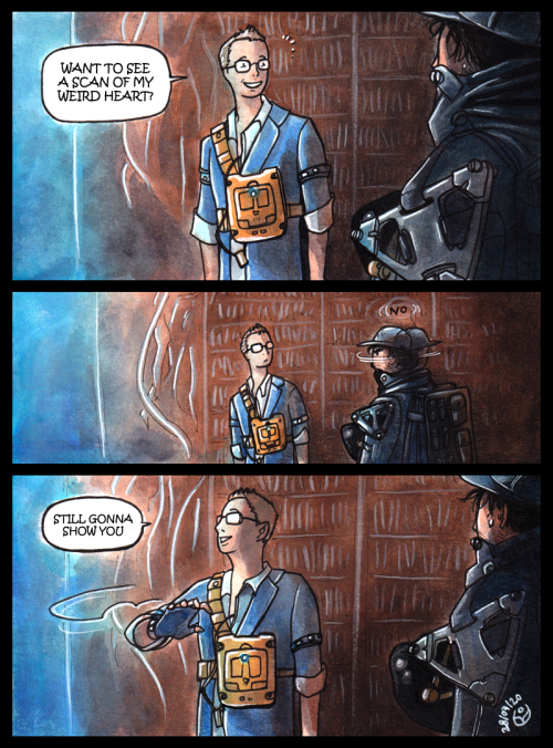 johannesviii: [Image: Death Stranding fan comic in three panels. 1) Heartman’s lab. Heartman, happil