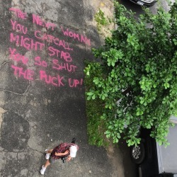 danielmoyerdesign:#metoo  (at East Williamsburg, Brooklyn) Some guy stabs his gf and the cops barely take notice, but some woman stabs an asshole for catcalling her and the cops would put her in jail and throw away the key.  Shit’s fucked up.  