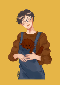 picklestpickle:  viktor never stands a chance against yuuri when he looks like this also I absolutely love the idea of yuuri having this habit of picking up smol dogs and smuggling them in his loose/baggy clothesviktor: what’s that noise?yuuri: what