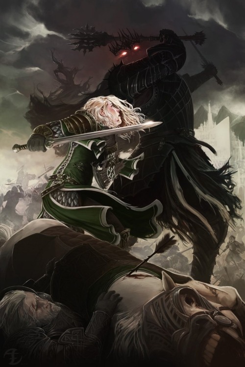 sorcerersskull: Eowyn and the Witch-King by Adam Schumpert 