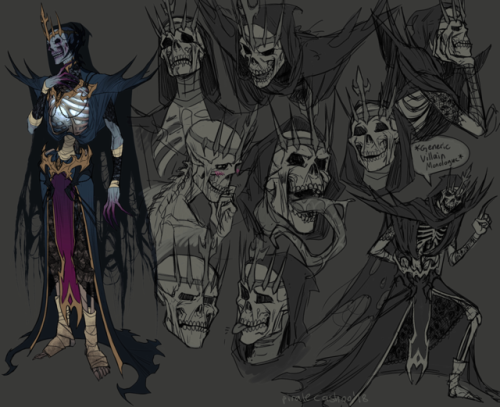 pirate-cashoo:I’ve been in the mood to draw skeletons lately so I developed my lich dude’s design a 