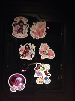 sinlesswolf:  Steven universe stickers came in the mail :3 http://www.redbubble.com/people/princessharumi?ref=artist_title_name   EEEEE this is the first time I’ve seen my stickers printed out actually, thank you so much for purchasing &lt;33You guys