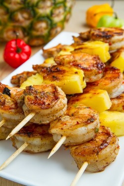 in-my-mouth:  Grilled Jerk Shrimp and Pineapple